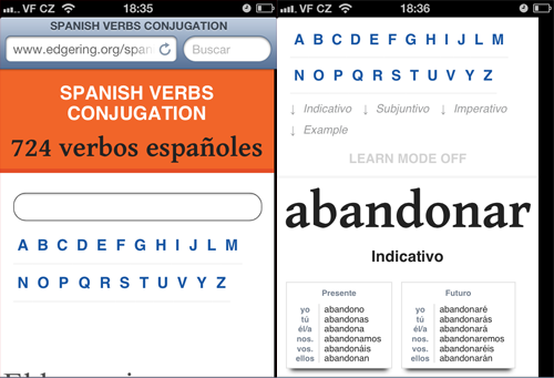 časování španělských sloves - mobile ready